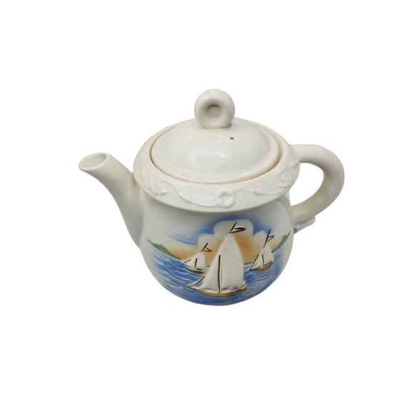 Vintage Porcelier Ironstone Teapot With Sailboat Design - Picture 5 of 10